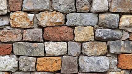 A rustic stone wall texture with varied colors and shapes