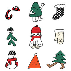 hand drawn y2k christmas cute character illustration