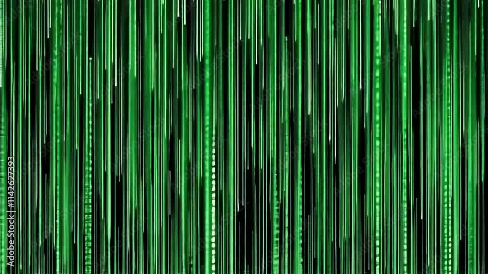 Poster bright green binary digits fall in a vertical stream against a dark background, illustrating a dynam