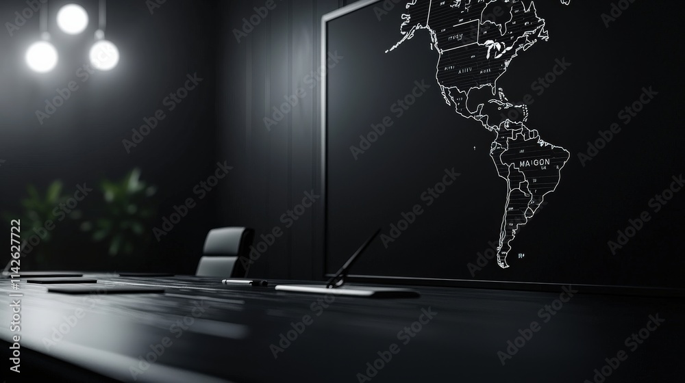 Aufkleber a monochrome state map styled as part of a sleek office presentation, displayed on a projector scree