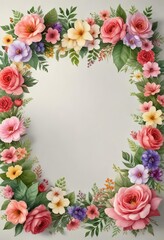Obraz premium Heart frame made of watercolor flowers and leaves, frame, green, leaves, flowers