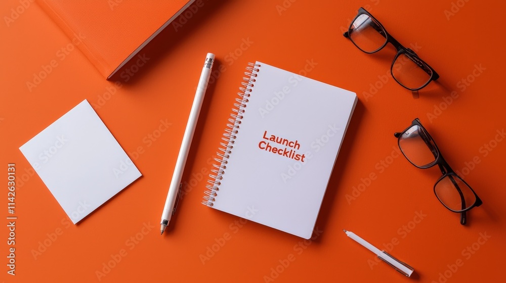 Poster a flat lay of startup essentials like business cards, prototype designs, and a 