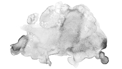 Ink wash texture. Abstract black ink. Watercolor illustration with transparent background.