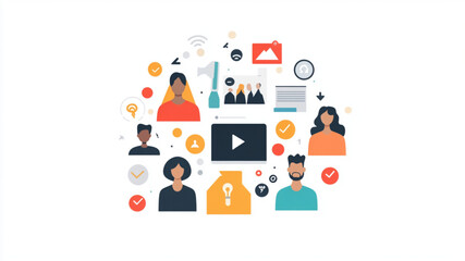 Business and digital marketing concept illustrations with diverse individuals. Vector icon