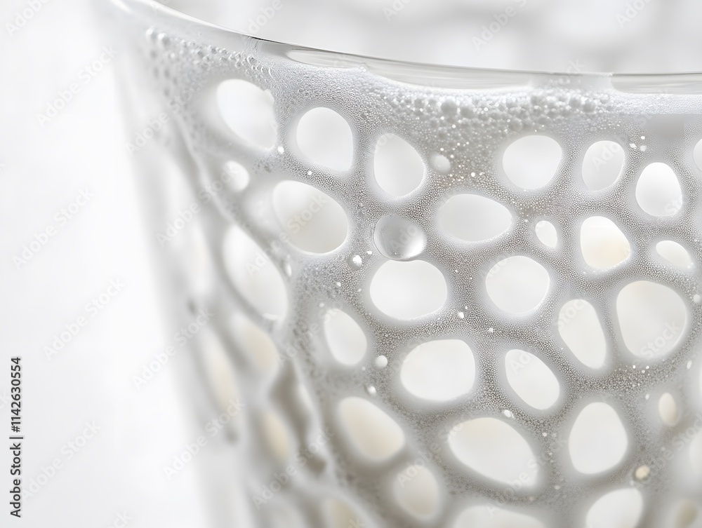 Poster abstract close-up of a textured glass with air bubbles and creamy white liquid, showcasing unique pa