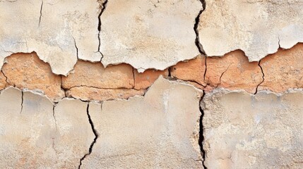 Fototapeta premium Cracked Plaster Reveals Underlying Brick Wall