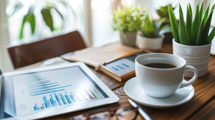 Morning Coffee and Business Analytics: A Serene Workspace Scene