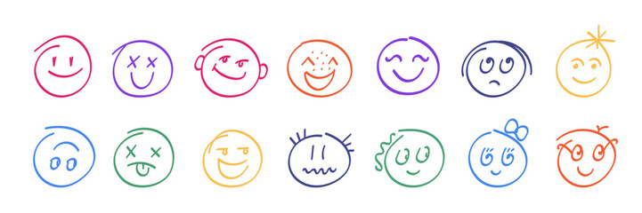 Fototapeta premium Funny emoji, hand drawn abstract face collection.