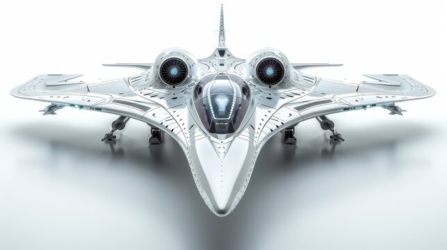 Futuristic Starship: A sleek, silver spaceship with intricate details, poised for interstellar travel.
