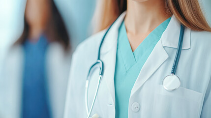 A woman in a white lab coat with a stethoscope around her neck
