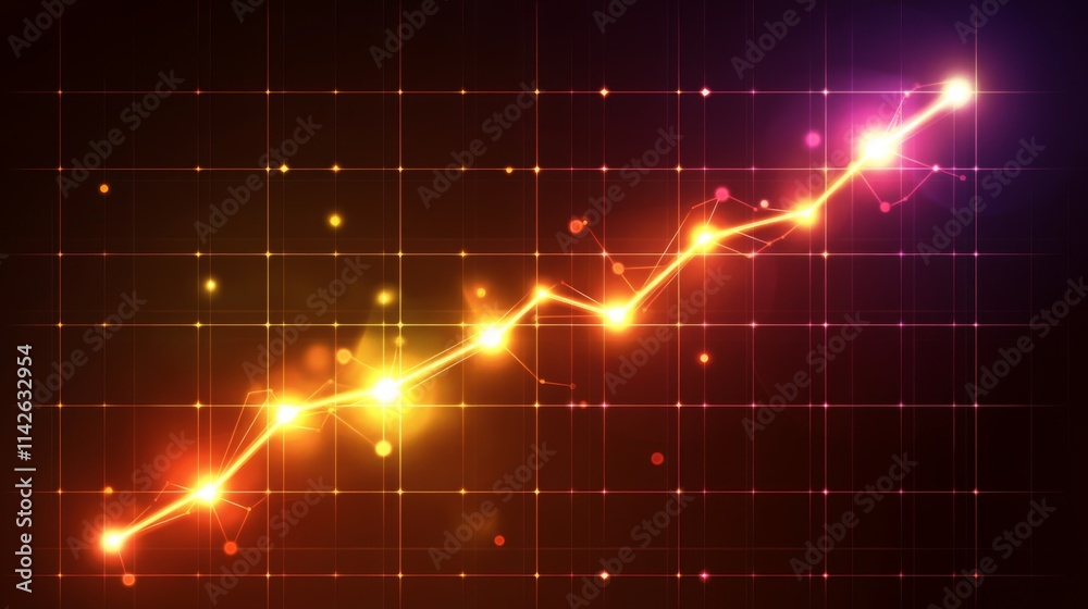 Poster dynamic abstract data visualization with glowing line chart