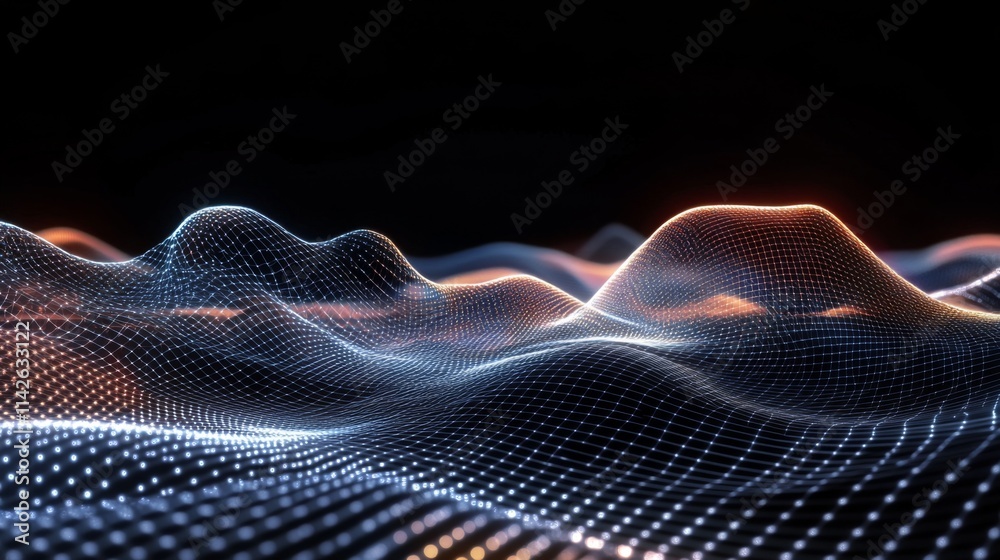 Aufkleber abstract digital landscape with wavy patterns and light effects