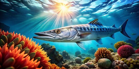 Fototapeta premium Great Barracuda Fish Photos: High-Resolution Images of Barracuda in Ocean Habitats