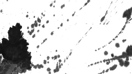 Ink wash texture. Abstract black ink. Watercolor illustration with transparent background.