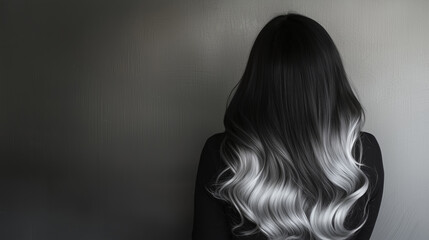 Elegant Ombre Gradient Hair in Jet Black with Soft Silver Highlights