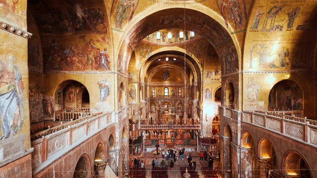 Revealing the stunning interior of the Basilica di San Marco (St Mark's Basilica), Venice, Italy. Venice is an archipelago of 126 islands linked by 472 bridges