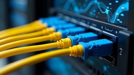 Data Center Network Cables and High-Performance Servers Representing Modern Technology Infrastructure and Connectivity