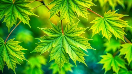 Green Maple Leaf Macro Photography, Long Exposure, Nature Closeup, Autumn Leaves, Vibrant Foliage, Detailed Texture