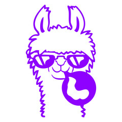 Llama Chewing Gum Blowing Bubble Gum Alpaca Cool Design Lover Art Vector Illustration Card T-Shirt Poster Sticker Graphic Print Decorative Drawing Isolated Logo Decoration Symbol Creative Cool Style