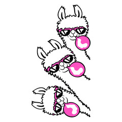 3 Llamas Chewing Gum Team Crew Friends Look Side Design Lover Art Vector Illustration Card T-Shirt Poster Sticker Graphic Print Decorative Drawing Isolated Logo Decoration Symbol Creative Cool Style
