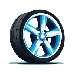 Fototapeta premium Vibrant Blue Wheel with Striking White Rim Set Against Neutral Background Highlighting Modern Design and Industrial Aesthetics for Automotive Enthusiasts