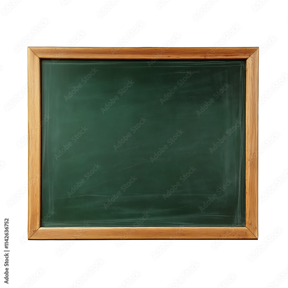 Poster empty green chalkboard with wooden frame on transparent background
