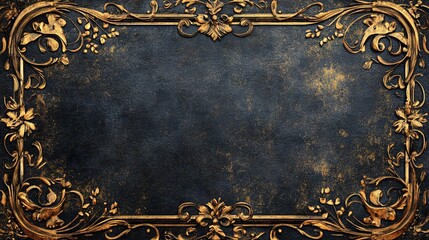 Luxurious ornamental borders in black and gold, with intricate swirls, floral accents, and ornate scrollwork, framing a vintage textured backdrop.