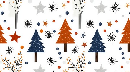 Festive Holiday Seamless Pattern with Trees and Stars