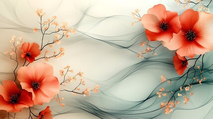 Elegant coral flowers with flowing abstract background