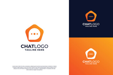 Chat with pentagon shape logo design collection