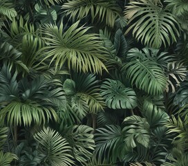 Seamless botanical pattern featuring tropical palm leaves, watercolor, leaves