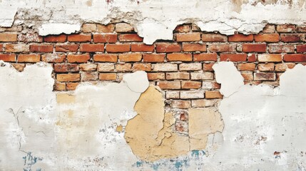 Weathered Brick Wall With Peeling Plaster