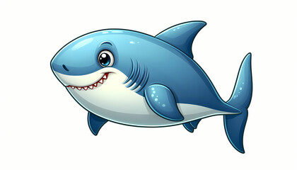Obraz premium Cute blue cartoon shark with a big smile, perfect for children's illustrations.