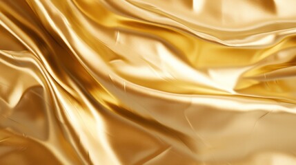 Fototapeta premium A close-up view of a gold foil texture background, showcasing a smooth, reflective surface with a rich golden hue. The foil is slightly wrinkled