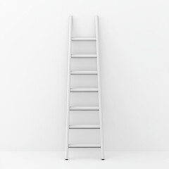 3D icon of a ladder against a plain white wall, minimalistic design with soft shadowing, isolated on a white background, symbolizing bad luck on Friday the 13th