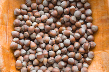 Rustic Hazelnuts in a Wooden Bowl
