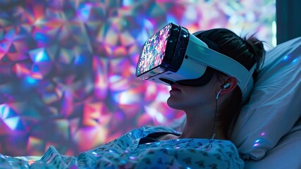 This Patients engage with immersive VR technology in a vibrant therapeutic environment for healing.