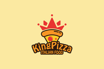 King Pizza logo design. Pizza with Crown logo combination
