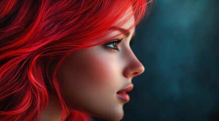 Fototapeta premium A close-up portrait of a beautiful european woman with long hair and make-up . Haircare, beauty and cosmetics concept.