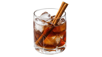 Glass of Chilled Dark Beverage with Cinnamon Sticks, isolated on a transparent background