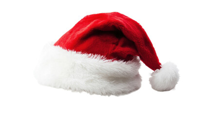 Classic Red Santa Hat with White Fur Trim, isolated on a transparent background