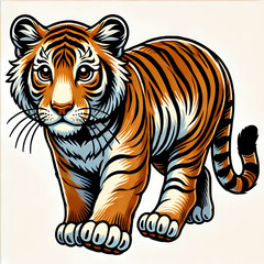 Fototapeta premium A striking illustration of a Sunda tiger with a vibrant orange and black striped coat.