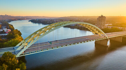 Aerial of Daniel Carter Beard Bridge at Golden Hour