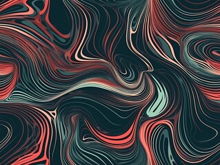 Obraz premium Abstract Swirling Lines Dark Teal Red Hues