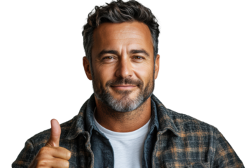 A smiling man giving a thumbs up gesture, showcasing positivity and confidence, perfect for conveying encouragement and support in various contexts.