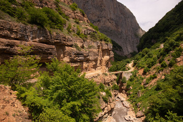 Bridge over a river high in the mountains.