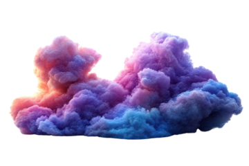 A vibrant, multicolored cloud formation, showcasing shades of purple, blue, and pink, set against a white isolate background.