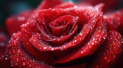 Close-up of a red rose with water droplets.