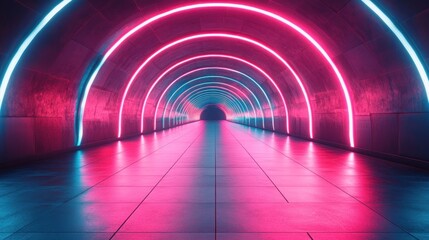 Neon pink blue tunnel, leading into darkness.