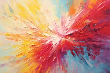 Obraz premium An explosion of colors in an abstract design, featuring vivid reds, blues, and yellows that flow and intertwine, reminiscent of summer sunsets. 